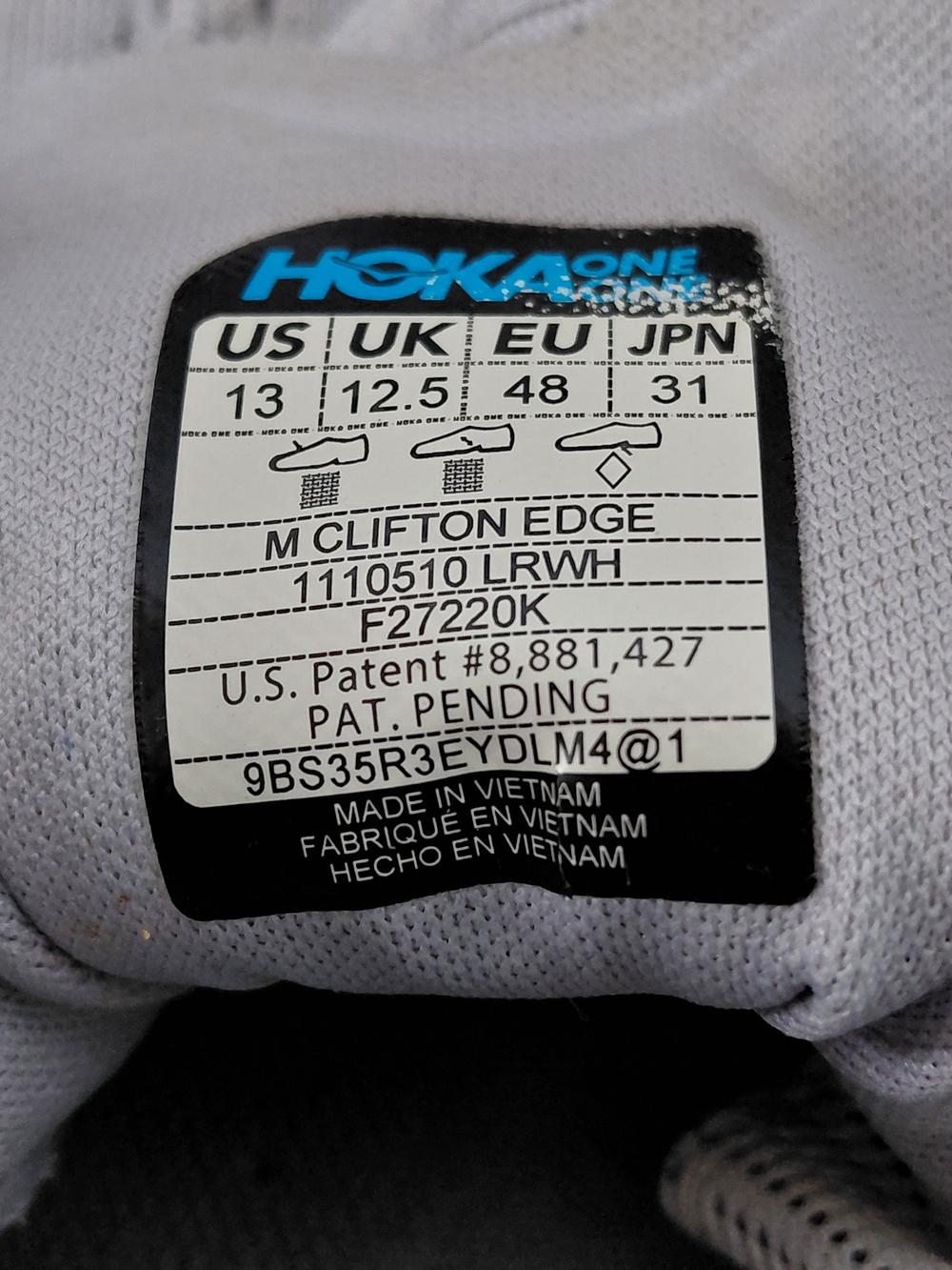 Hoka One One Gray Shoe Label with Blue Logo - Picture 7 of 7